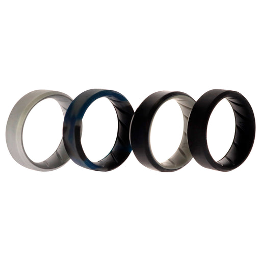 Silicone Wedding BR 8mm Edge Ring Set - Black-Blue-Camo by ROQ for Men - 4 x 11 mm Ring