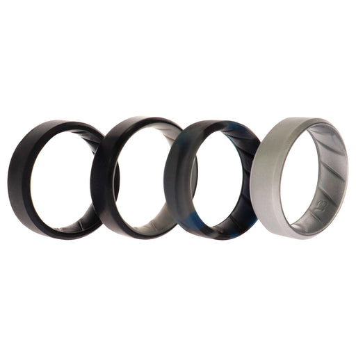 Silicone Wedding BR 8mm Edge Ring Set - Black-Blue-Camo by ROQ for Men - 4 x 13 mm Ring