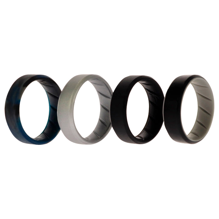 Silicone Wedding BR 8mm Edge Ring Set - Black-Blue-Camo by ROQ for Men - 4 x 15 mm Ring