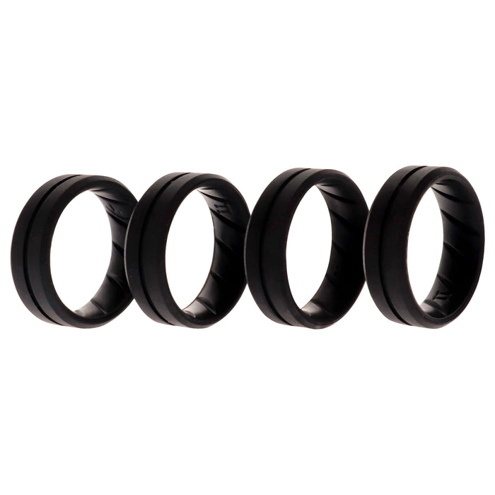 Silicone Wedding BR Middle Line Ring Set - Basic-Black by ROQ for Men - 4 x 11 mm Ring