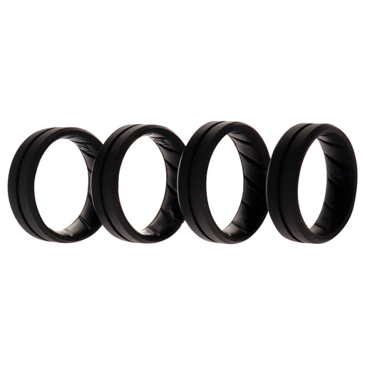 Silicone Wedding BR Middle Line Ring Set - Basic-Black by ROQ for Men - 4 x 12 mm Ring