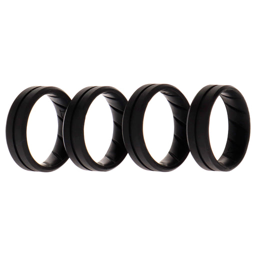 Silicone Wedding BR Middle Line Ring Set - Basic-Black by ROQ for Men - 4 x 13 mm Ring
