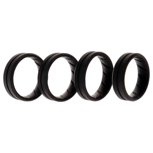 Silicone Wedding BR Middle Line Ring Set - Basic-Black by ROQ for Men - 4 x 14 mm Ring