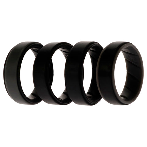 Silicone Wedding BR Step Ring Set - Black by ROQ for Men - 4 x 11 mm Ring