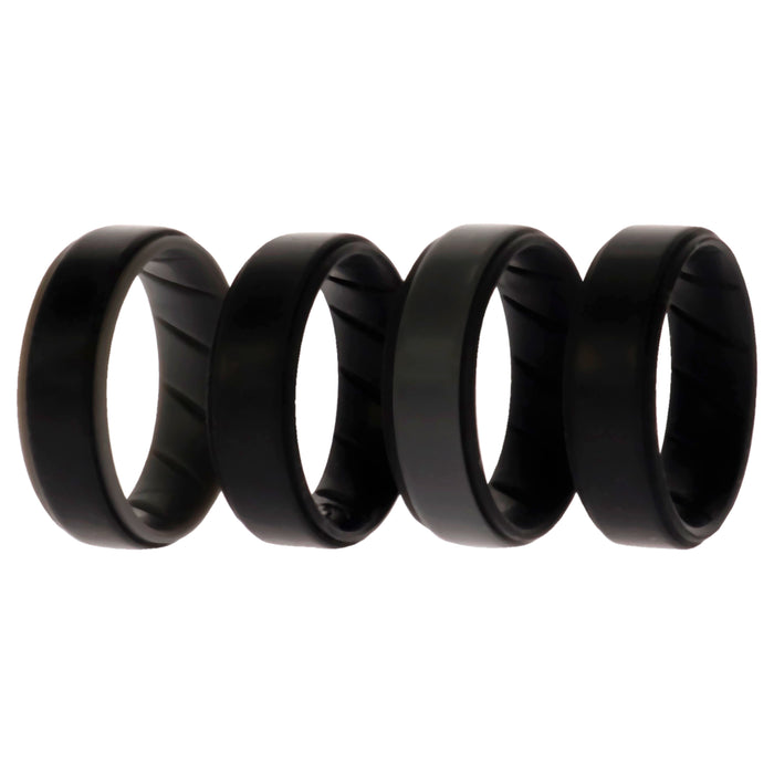 Silicone Wedding BR Step Ring Set - Black by ROQ for Men - 4 x 12 mm Ring