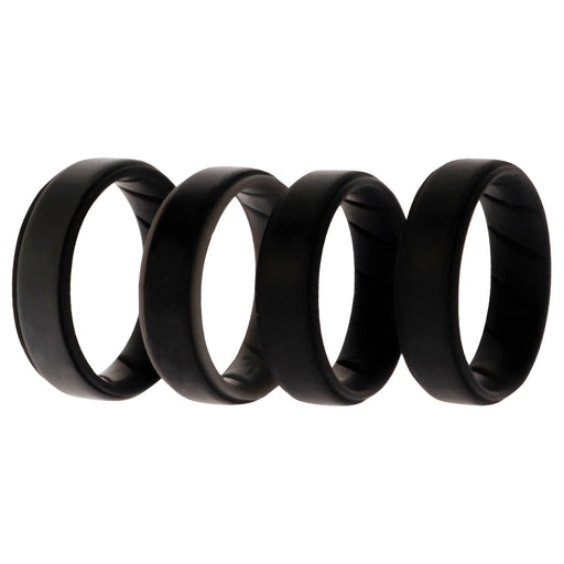 Silicone Wedding BR Step Ring Set - Black by ROQ for Men - 4 x 14 mm Ring