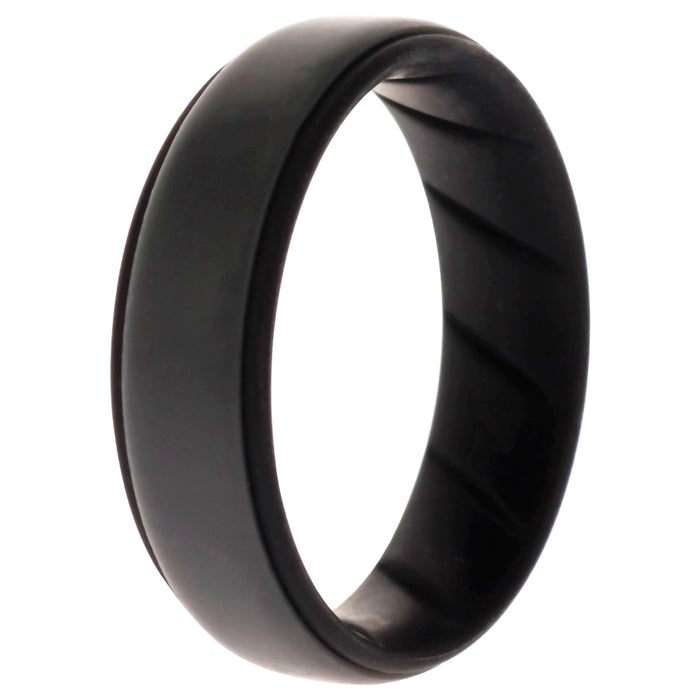 Silicone Wedding BR Step Ring - Black-Grey by ROQ for Men - 14 mm Ring