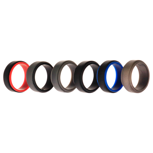 Silicone Wedding 2Layer Step Ring Set - Black by ROQ for Men - 6 x 7 mm Ring