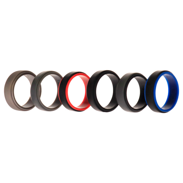 Silicone Wedding 2Layer Step Ring Set - Black by ROQ for Men - 6 x 10 mm Ring