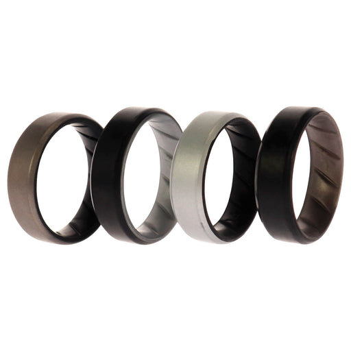 Silicone Wedding BR 8mm Edge Ring Set - Silver by ROQ for Men - 4 x 14 mm Ring