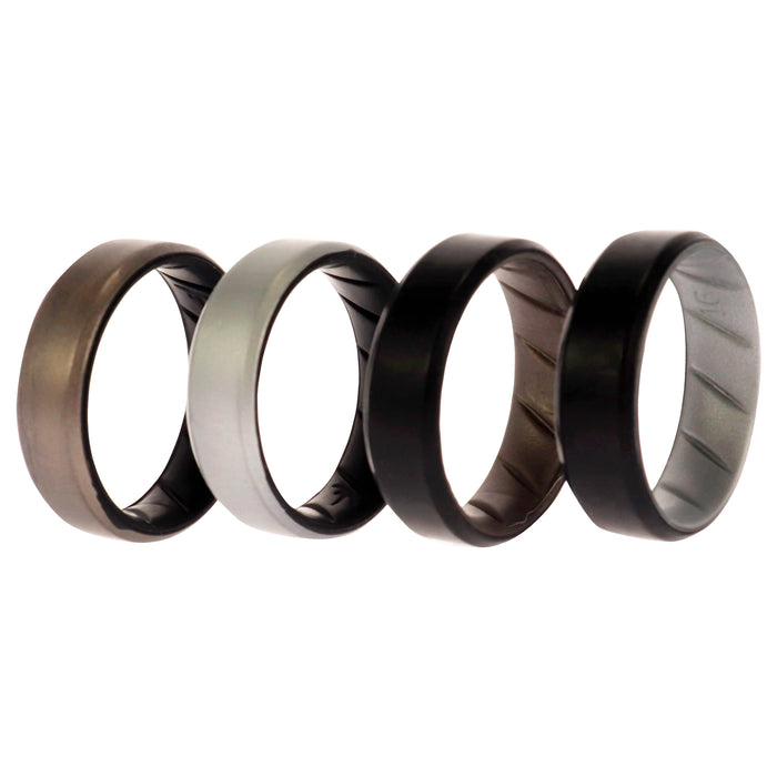 Silicone Wedding BR 8mm Edge Ring Set - Silver by ROQ for Men - 4 x 16 mm Ring