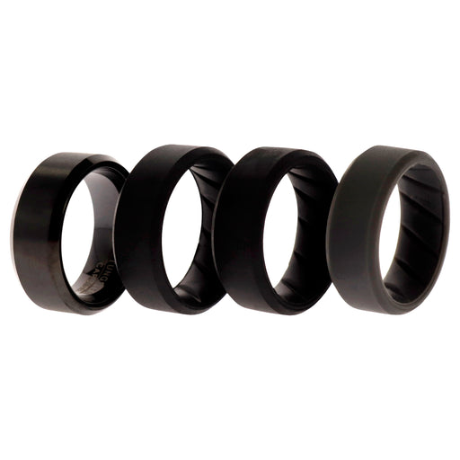 Silicone Wedding BR Twin 8mm Ring - Black by ROQ for Men - 4 x 7 mm Ring