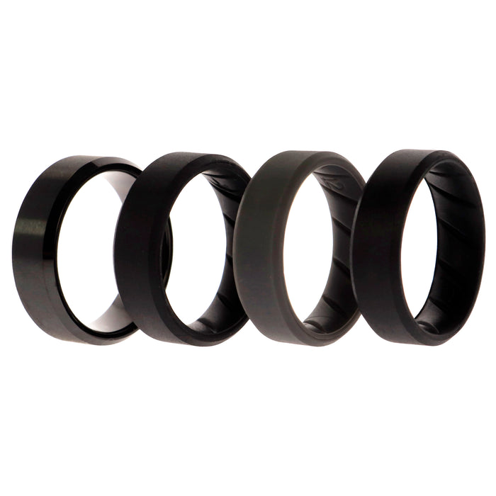 Silicone Wedding BR Twin 8mm Ring - Black by ROQ for Men - 4 x 12 mm Ring