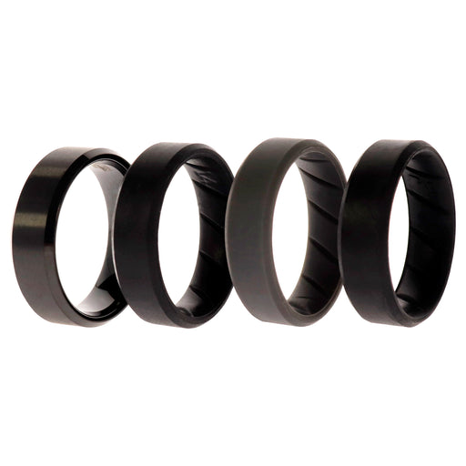 Silicone Wedding BR Twin 8mm Ring - Black by ROQ for Men - 4 x 14 mm Ring