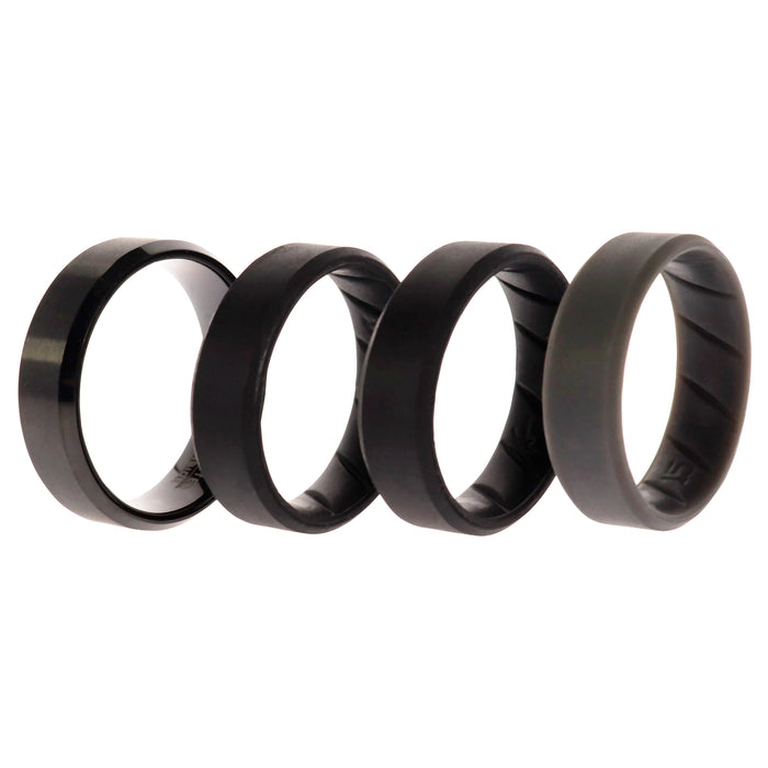 Silicone Wedding BR Twin 8mm Ring - Black by ROQ for Men - 4 x 15 mm Ring