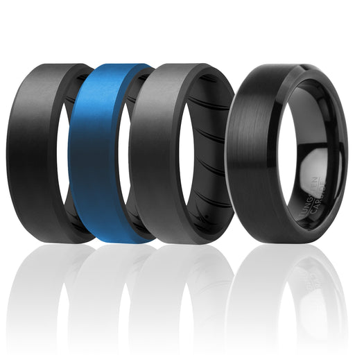 Silicone Wedding BR Twin 8mm Ring - Blue by ROQ for Men - 11 mm Ring