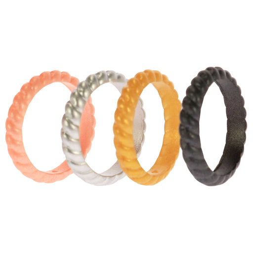 Silicone Wedding Stackble Braided Ring Set - Metal by ROQ for Women - 4 x 4 mm Ring