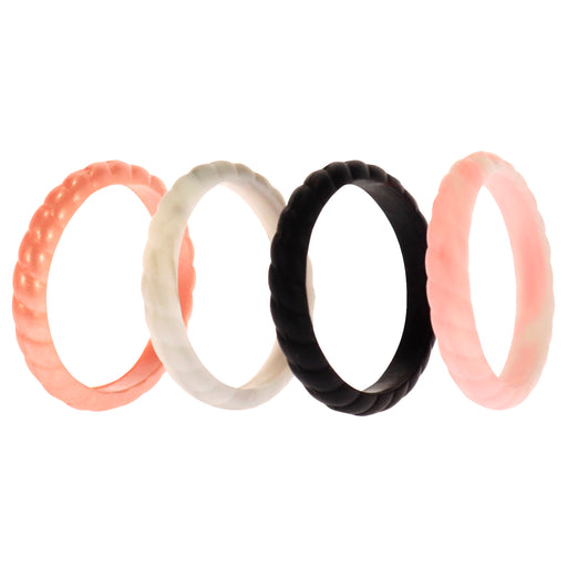 Silicone Wedding Stackble Braided Ring Set - Marble by ROQ for Women - 4 x 8 mm Ring