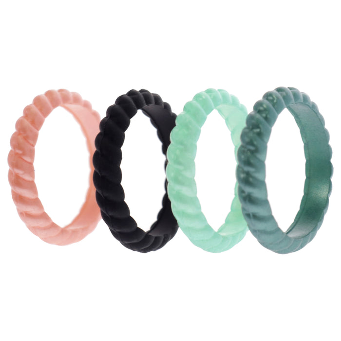 Silicone Wedding Stackble Braided Ring Set - Metal-Aqua by ROQ for Women - 4 x 5 mm Ring