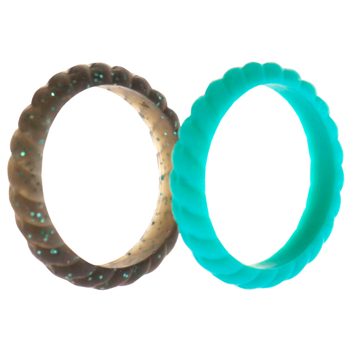Silicone Wedding Stackble Braided Ring Set - Turquoise by ROQ for Women - 2 x 4 mm Ring