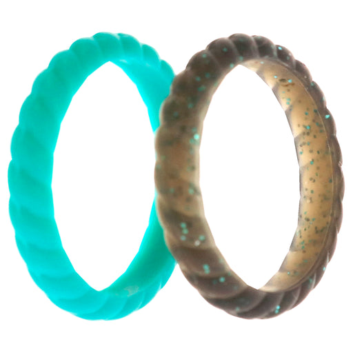 Silicone Wedding Stackble Braided Ring Set - Turquoise by ROQ for Women - 2 x 6 mm Ring