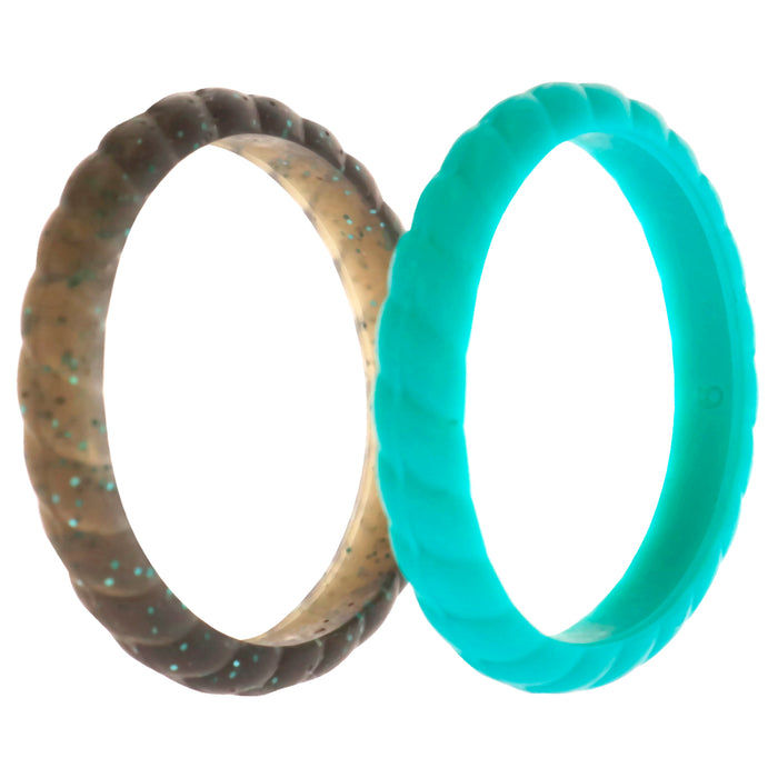 Silicone Wedding Stackble Braided Ring Set - Turquoise by ROQ for Women - 2 x 9 mm Ring