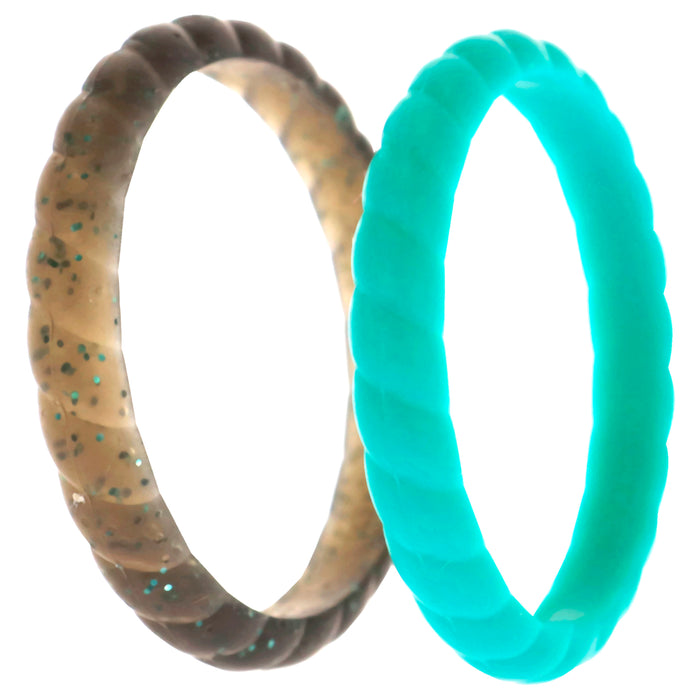 Silicone Wedding Stackble Braided Ring Set - Turquoise by ROQ for Women - 2 x 10 mm Ring
