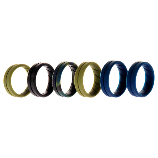 Silicone Wedding BR Middle Line Ring Set - Basic-Olive by ROQ for Men - 6 x 14 mm Ring