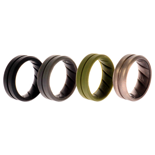 Silicone Wedding BR Middle Line Ring Set - Basic-Green by ROQ for Men - 4 x 8 mm Ring