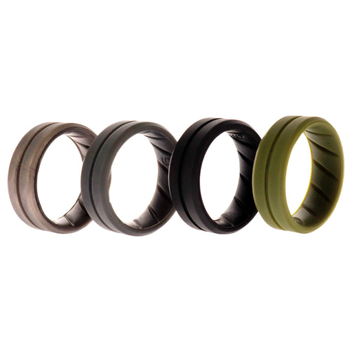 Silicone Wedding BR Middle Line Ring Set - Basic-Green by ROQ for Men - 4 x 9 mm Ring