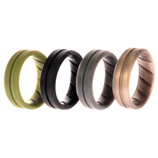 Silicone Wedding BR Middle Line Ring Set - Basic-Green by ROQ for Men - 4 x 11 mm Ring
