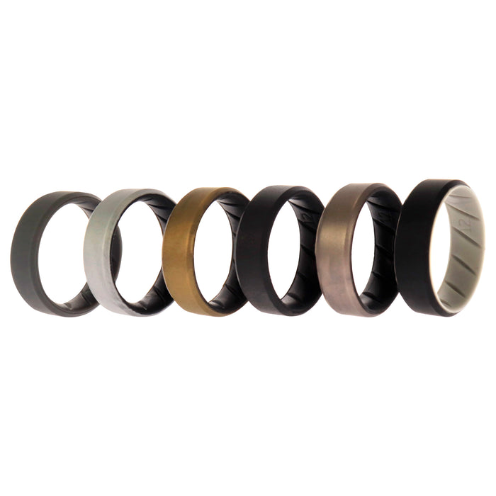 Silicone Wedding BR 8mm Edge Ring Set - Black by ROQ for Men - 6 x 12 mm Ring
