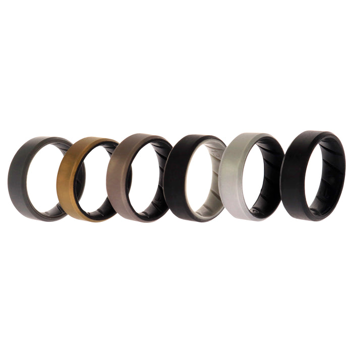 Silicone Wedding BR 8mm Edge Ring Set - Black by ROQ for Men - 6 x 13 mm Ring