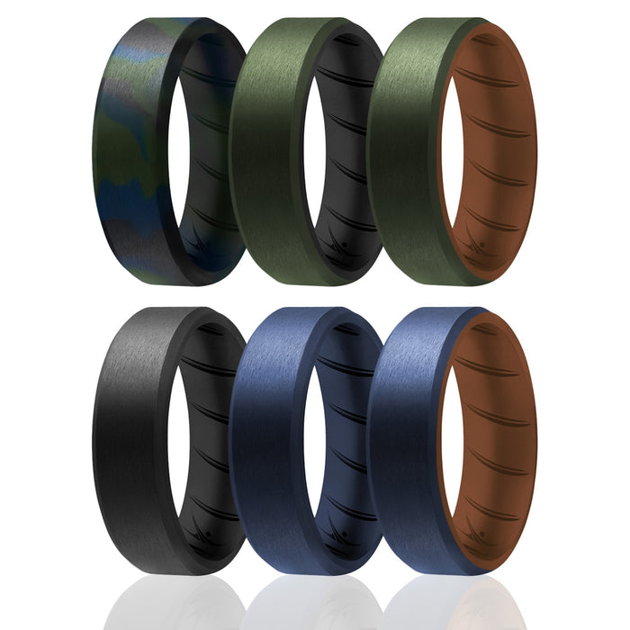 Silicone Wedding BR 8mm Edge Ring Set - Brown by ROQ for Men - 6 x 9 mm Ring