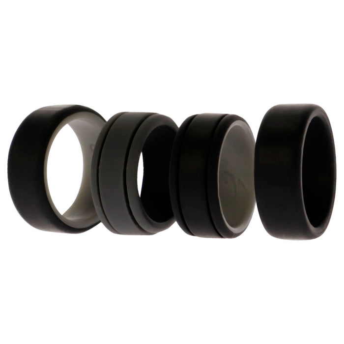 Silicone Wedding 2Layer Lines Ring Set - Black by ROQ for Men - 4 x 8 mm Ring