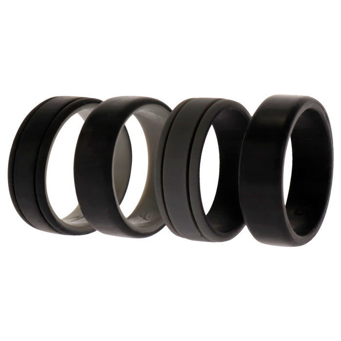 Silicone Wedding 2Layer Lines Ring Set - Black by ROQ for Men - 4 x 15 mm Ring