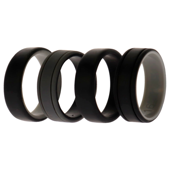 Silicone Wedding 2Layer Lines Ring Set - Black by ROQ for Men - 4 x 16 mm Ring