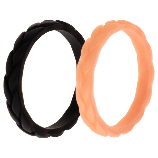Silicone Wedding Leaves Ring Set - Rose-Black by ROQ for Women - 2 x 10 mm Ring