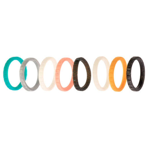 Silicone Wedding Stackble Lines Ring Set - Metal-Turquoise by ROQ for Women - 8 x 4 mm Ring