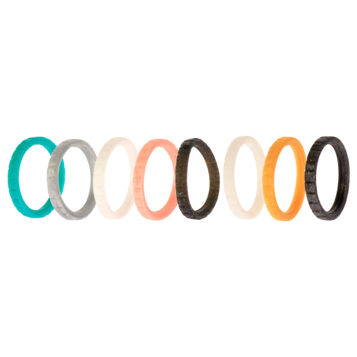 Silicone Wedding Stackble Lines Ring Set - Metal-Turquoise by ROQ for Women - 8 x 4 mm Ring