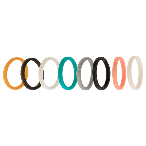Silicone Wedding Stackble Lines Ring Set - Metal-Turquoise by ROQ for Women - 8 x 6 mm Ring