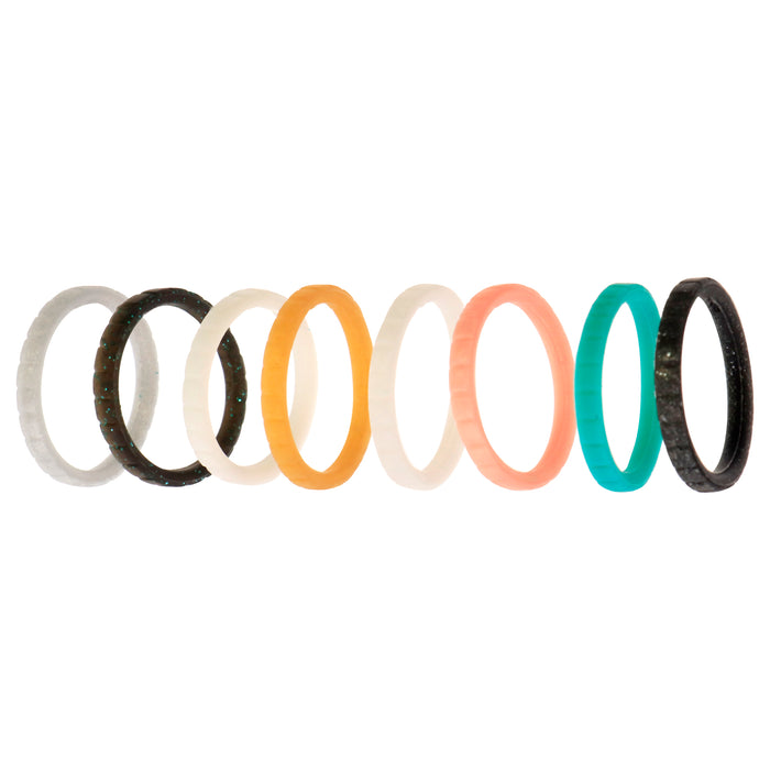 Silicone Wedding Stackble Lines Ring Set - Metal-Turquoise by ROQ for Women - 8 x 7 mm Ring