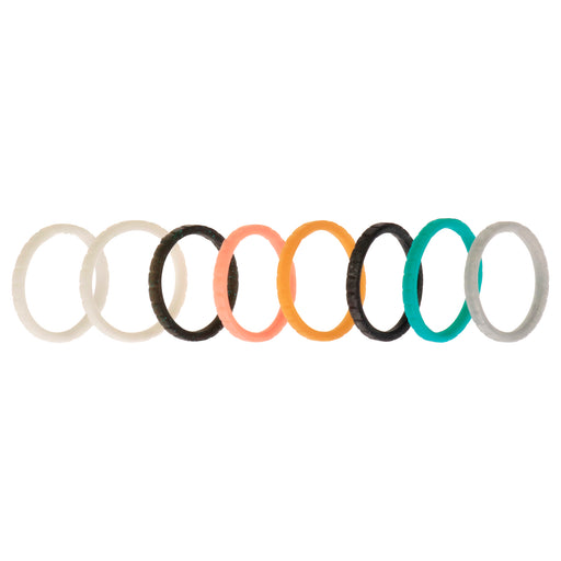 Silicone Wedding Stackble Lines Ring Set - Metal-Turquoise by ROQ for Women - 8 x 8 mm Ring