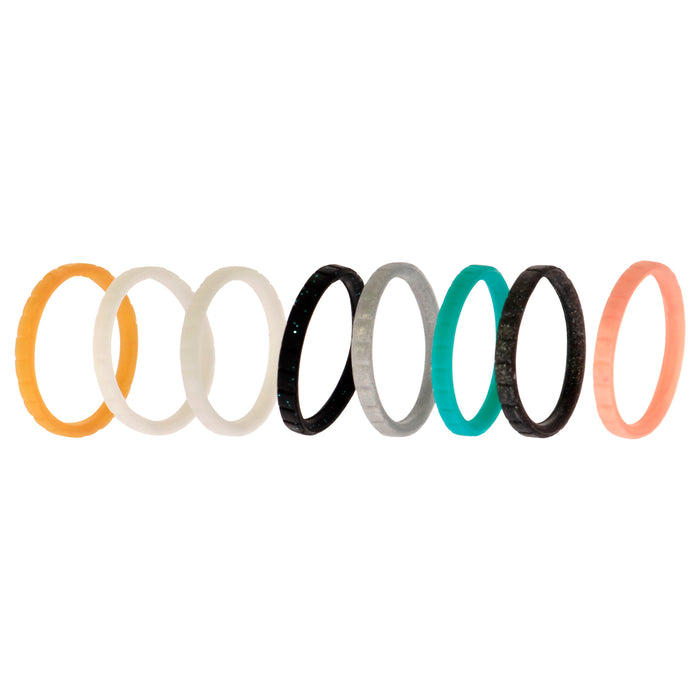 Silicone Wedding Stackble Lines Ring Set - Metal-Turquoise by ROQ for Women - 8 x 9 mm Ring