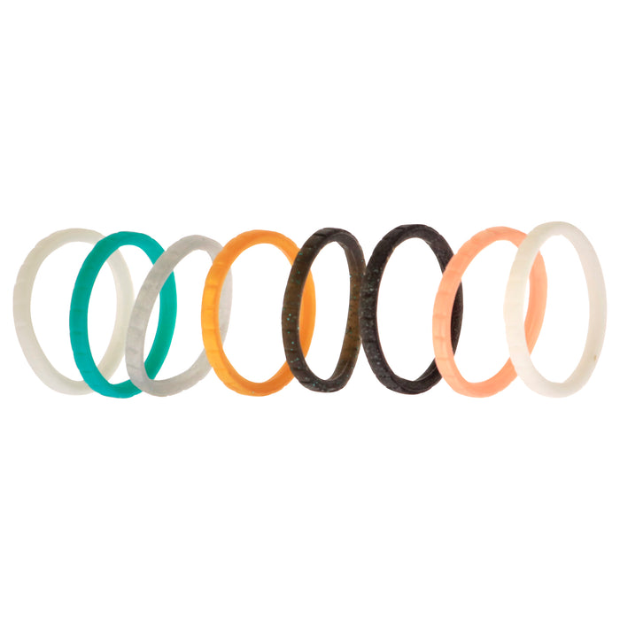Silicone Wedding Stackble Lines Ring Set - Metal-Turquoise by ROQ for Women - 8 x 11 mm Ring