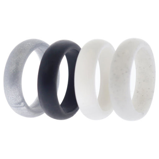 Silicone Wedding Ring Set - Black-White by ROQ for Women - 4 x 6 mm Ring
