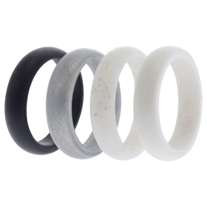 Silicone Wedding Ring Set - Black-White by ROQ for Women - 4 x 9 mm Ring