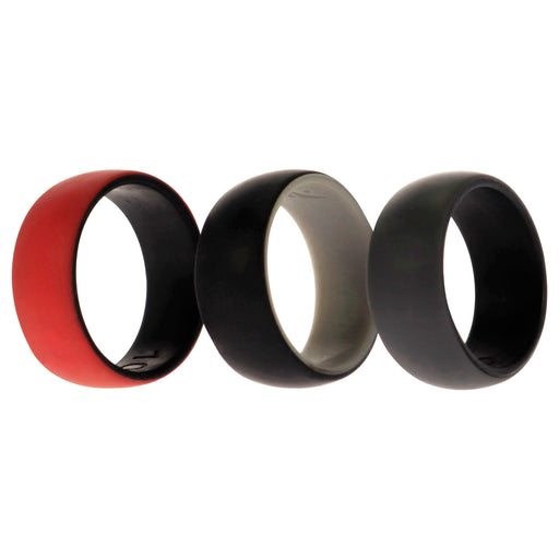 Silicone Wedding 2Layer Dome Ring Set - Black-Red by ROQ for Men - 3 x 10 mm Ring