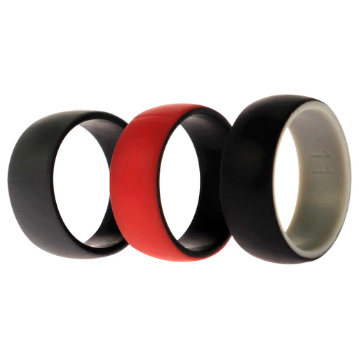 Silicone Wedding 2Layer Dome Ring Set - Black-Red by ROQ for Men - 3 x 11 mm Ring
