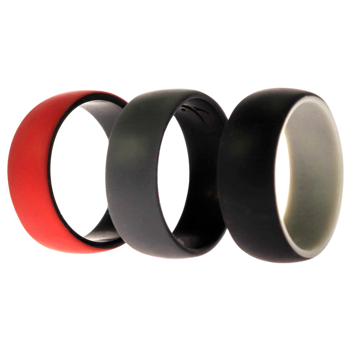 Silicone Wedding 2Layer Dome Ring Set - Black-Red by ROQ for Men - 3 x 12 mm Ring